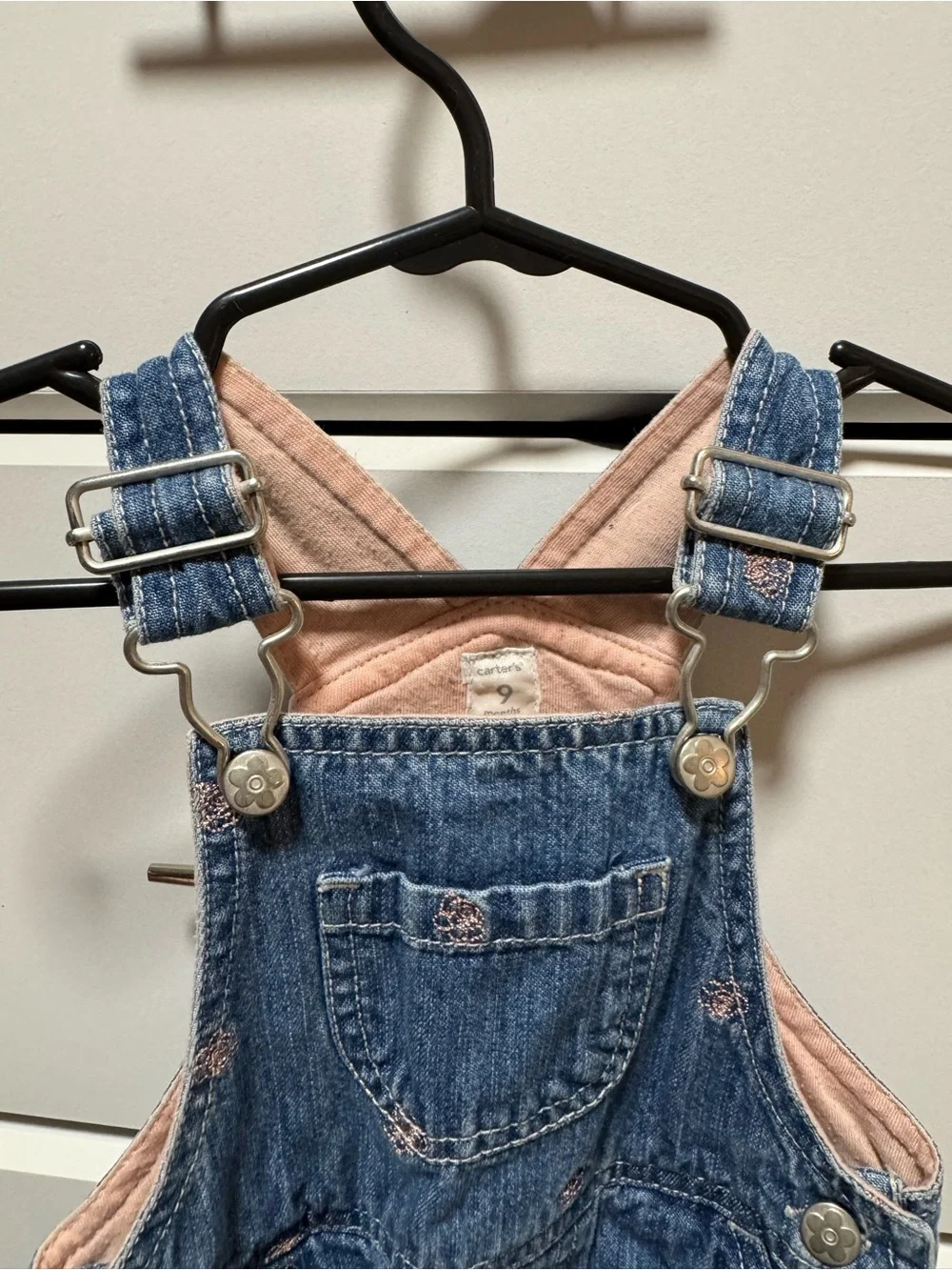 Denim Pink flower ruffle Overalls